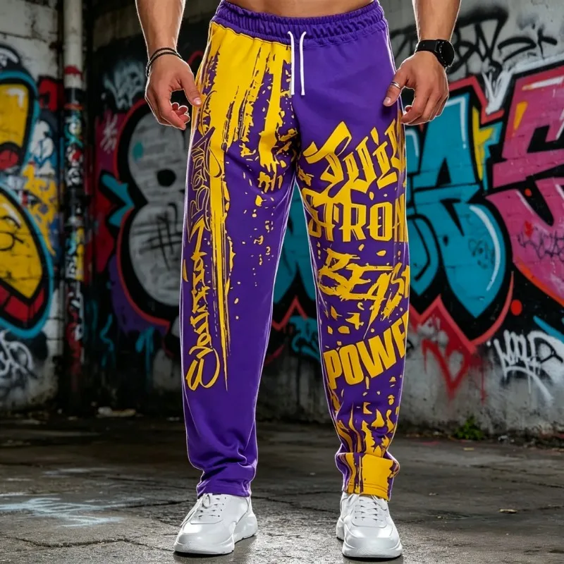 

2026 Summer Men Sports Pants Digital Letter Printing Mid Waist Straight Jogging Sweatpants Hip Hop Loose Men Trousers For Gym