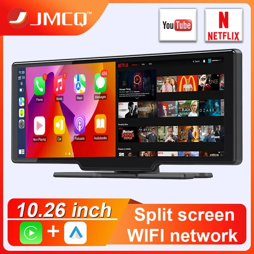 JMCQ-Radio para espejo de coche, reproductor de vídeo Multimedia, Universal, inalámbrico, Carplay, Android, pantalla automática con YouTube, Netflix, Bluetooth, WIFI
