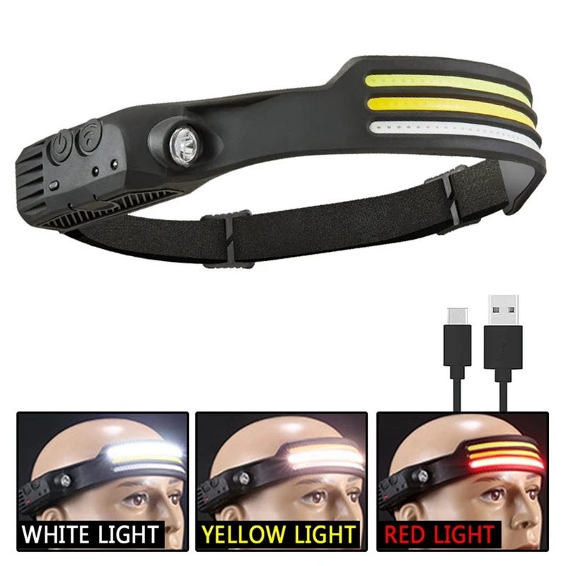 2PCS Hand  Sensor Head Light COB LED Flashlight USB Rechargeable Head Camping Fishing Work Head Light