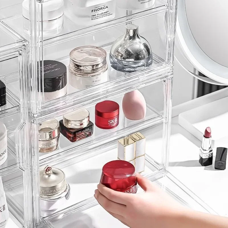 Adjustable Transparent Acrylic Makeup Organizer, Dust‑Proof Storage Box for Perfume & Skincare, Display Shelf for Blind Boxes