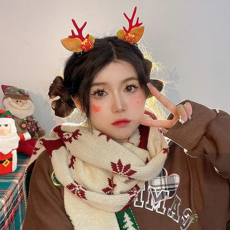 

2 шт., рождественские заколки для волос с рогами, рождественские украшения, заколки для волос с Рождеством для девочек, аксессуары для волос с оленями, с Новым годом