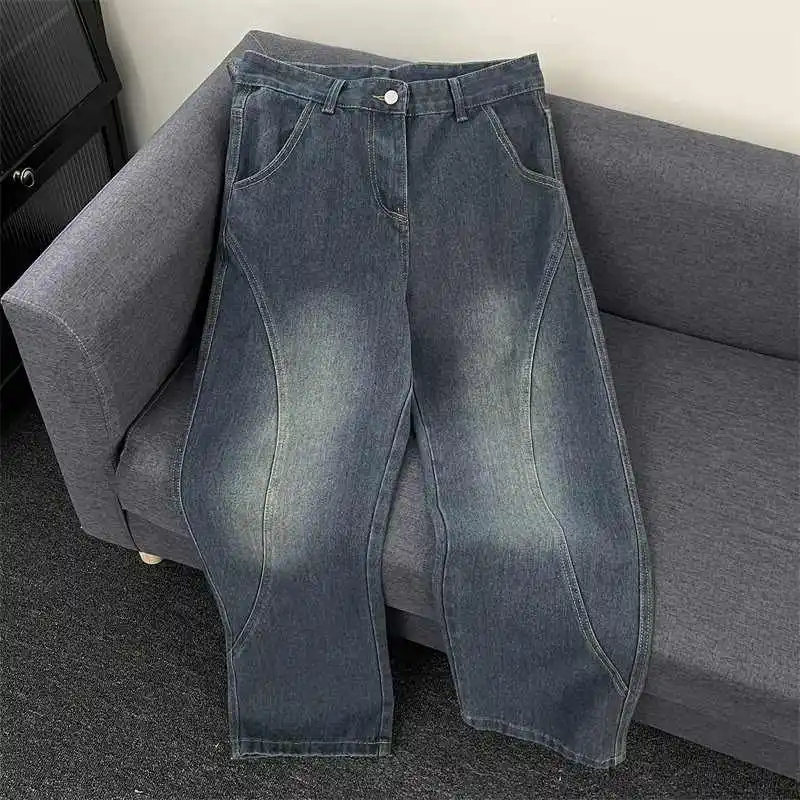 

Women's Blue Y2k Jeans Harajuku Vintage Hip Hop Denim Trouser Japanese 2000s Style Baggy Boyfriend Jeans Pants Oversize Clothes