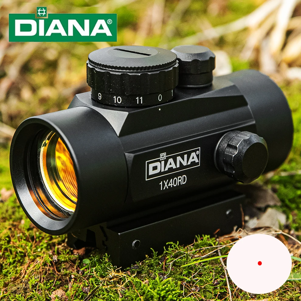 Mira Reflex DIANA 1x40 RD con Lente Roja, Punto Rojo con Retícula, Brillo Ajustable