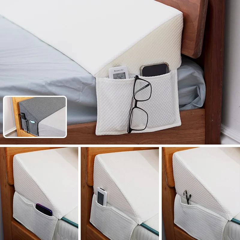 Bed Gap Filler Triangle Mattress Gap Plug with Side Storage Pockets Multi Size Head Gap Filling Cushion for Single Double Bed