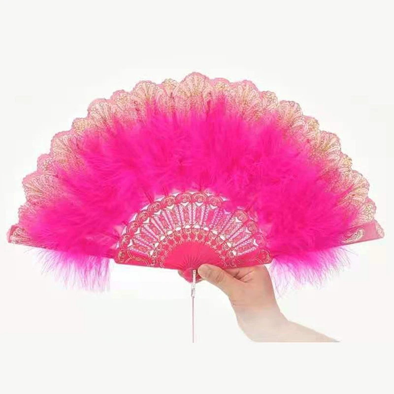 Lolita Gothic Feather Folding Hand Fan With Pendant Wedding Party Dance Photo Prop Decor