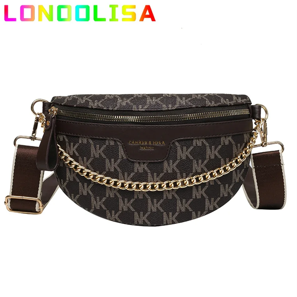 Women\'s Chain Fanny Pack PU Leather Waist Bag Shoulder Crossbody Chest Bags Luxury Designer Handbag Female Belt Bag Phone Purses