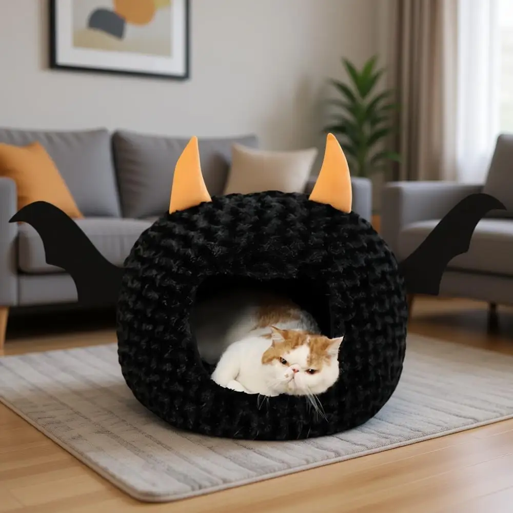 

Большая плюшевая лежанка-домик для кошек на Хэллоуин, теплая, милая, с матрасом, мультяшная, ультрамягкая, со съемной подушкой