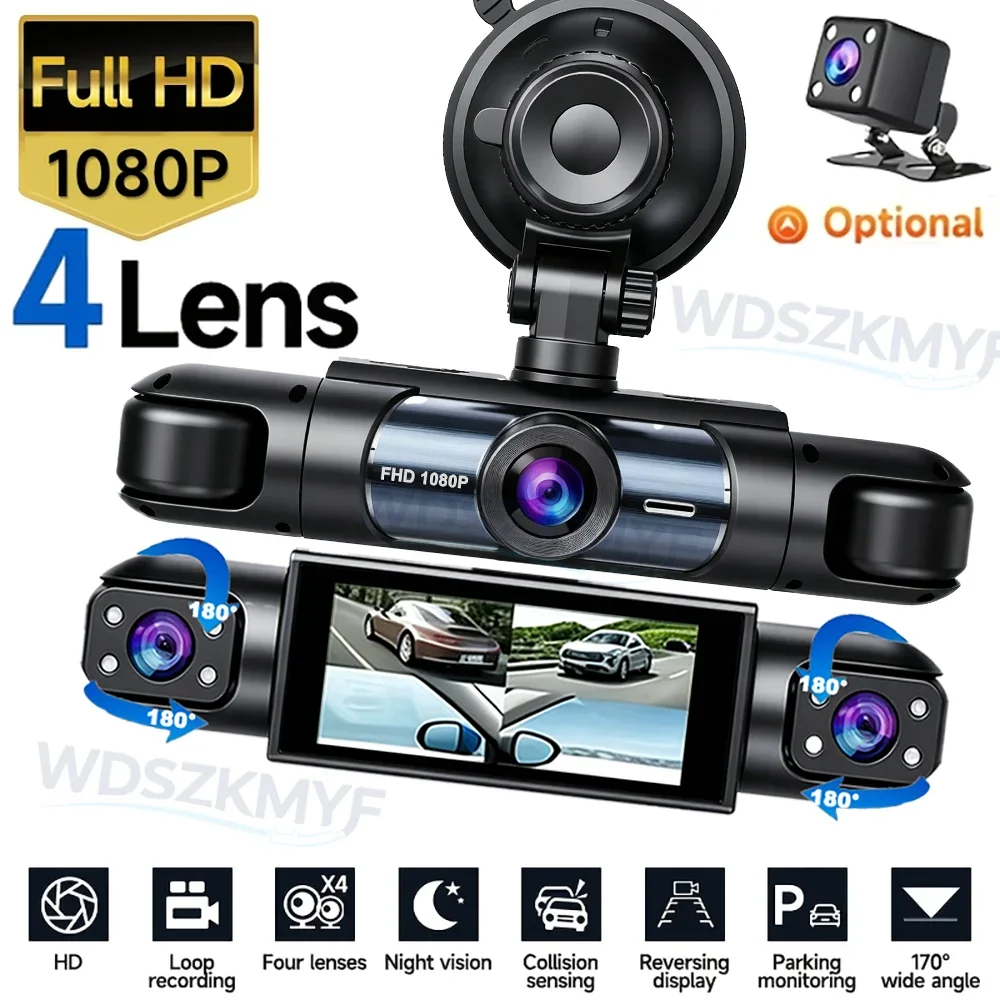 1080P HD 3/4 Channel 360° Panoramic Dash Cam Car DVR Black Box Super Night Vision Loop Recording & G-Sensor Emergency Lock