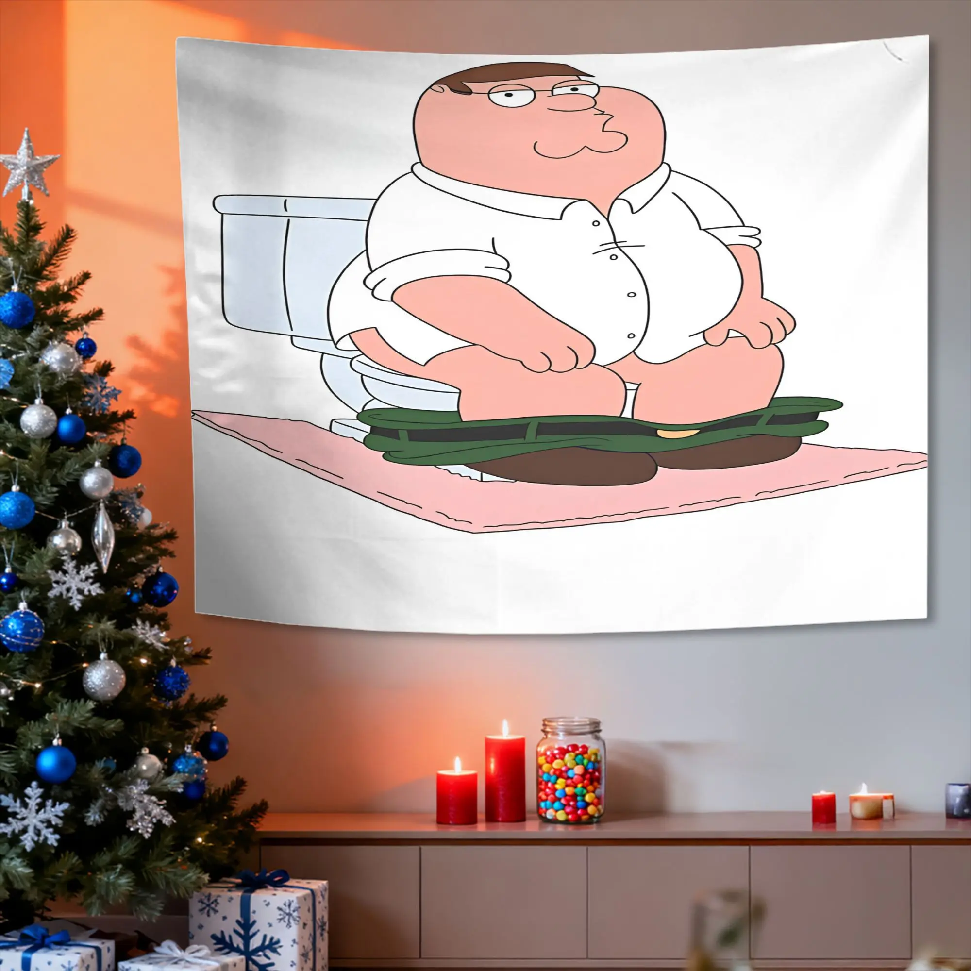 VIKAMA Funny Family Guy Peter Griffin Tapestry Cartoon Toilet Scene Wall Hanging for Bedroom Meme Decor