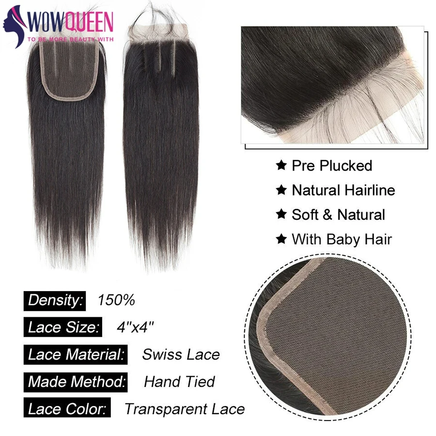 Proste 4x4 5x5 6x6 Lace Closure 2x6 Ludzkie włosy Przezroczyste 13x4 13x6 Lace Frontal 100% Human Hair Remy Ear to Ear Full Frontal