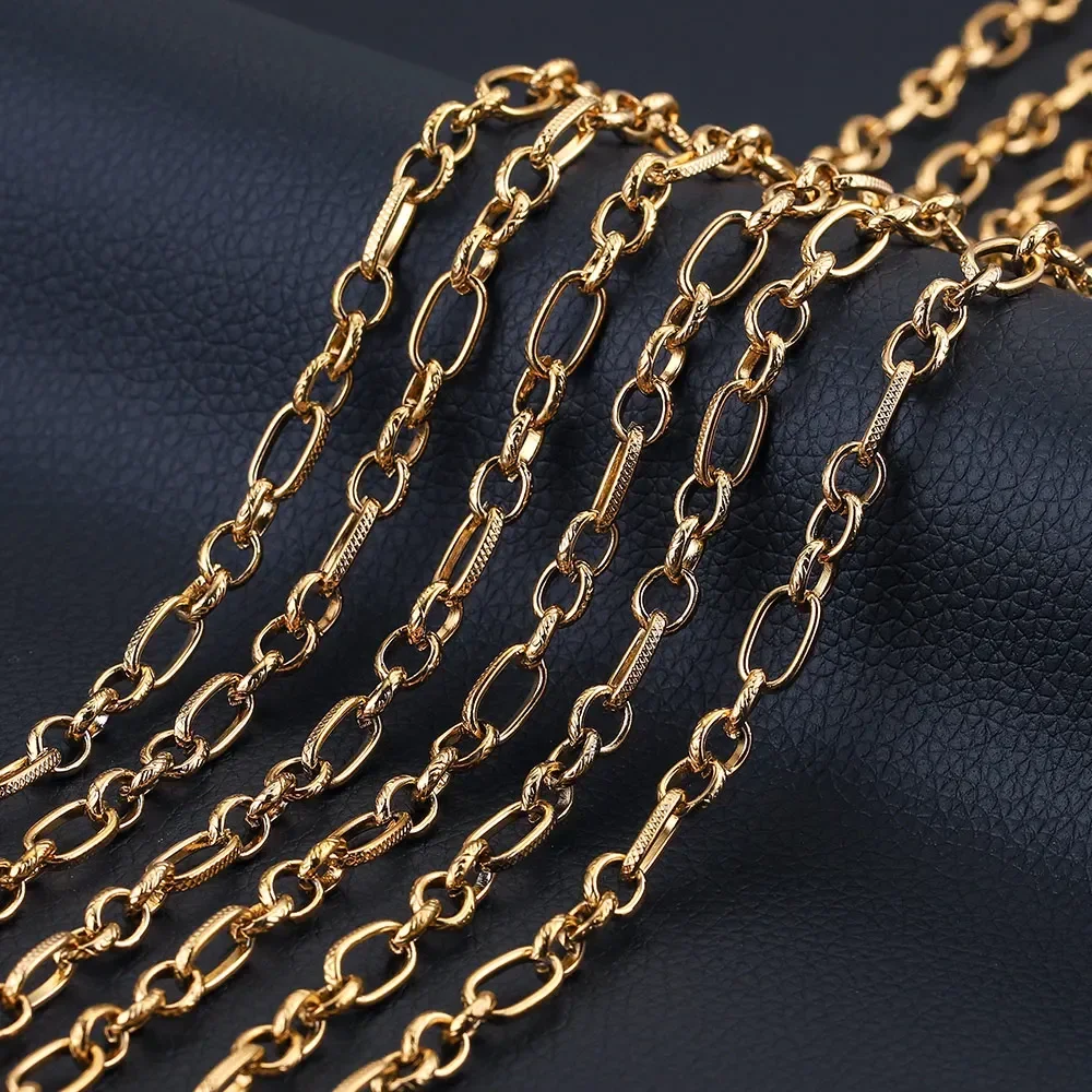 1M 6mm Width Stainless Steel Gold Circle Chains Oval Link 3:1Embossing for DIY Necklace Jewelry Making Findings Wholesale Craft