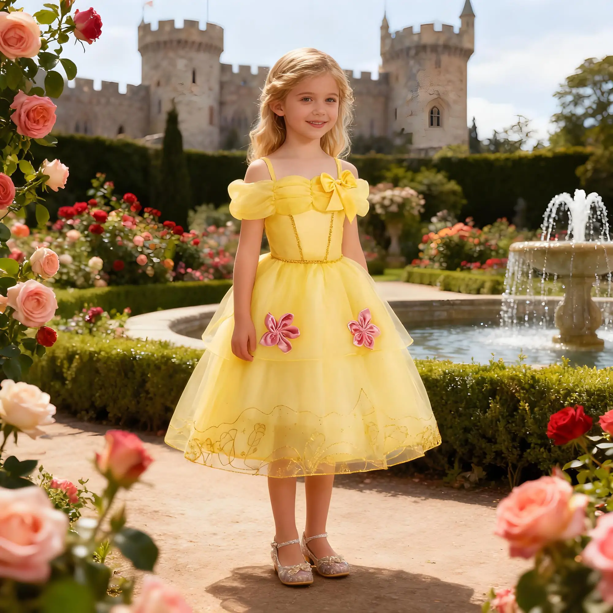 2025 Belle Costume for Girls Halloween Disguise Cosplay Princess Dress Baby Christmas Carnival Birthday Party Kids Clothes
