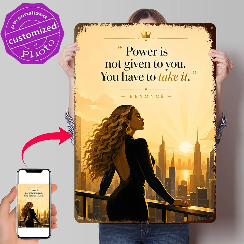 Beyoncé Quote With Cityscape 3D Printed Texture Poster Personalized Wall Art Retro Metal Tin Signs for Home Decoration Gaming