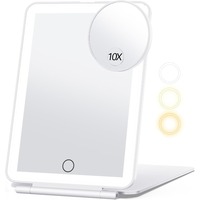 Rechargeable Makeup Mirror with 3 Color Lights for Travel, Vanity Cosmetic Mirror with LED Portable Compact Handheld with 10X