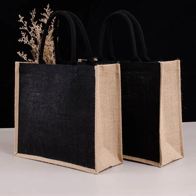 

D0UD Jute Tote Bag Burlap Bag with Laminated Interior Women Shopping Grocery Bag