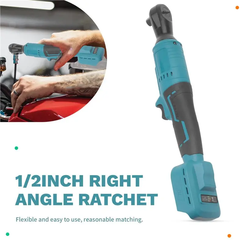 N96R 130Nm Electric Ratchet Wrench 1/2Inch Right Angle Ratchet For 18V Battery Hand Tools Wrench 800R/Min