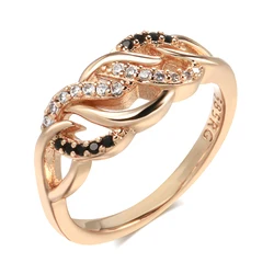 Kinel New 585 Rose Gold Ring for Women Fashion Geometric Winding Natural Black Zircon Ring Vintage Wedding Jewelry Life Gift