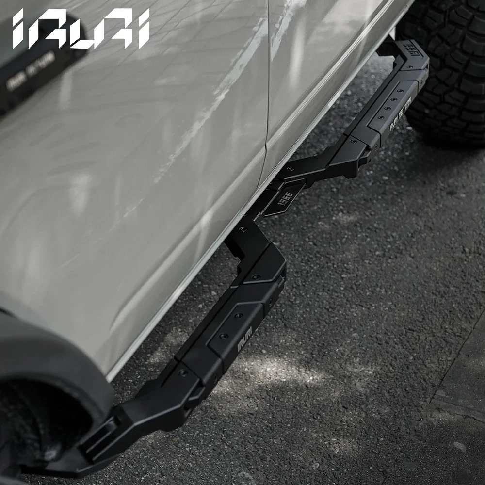 New style IRURI Aluminum Alloy Rock Slider Side Steps, Off-Road Running Boards, No-Drill Direct Bolt-On Installation For Ford Br