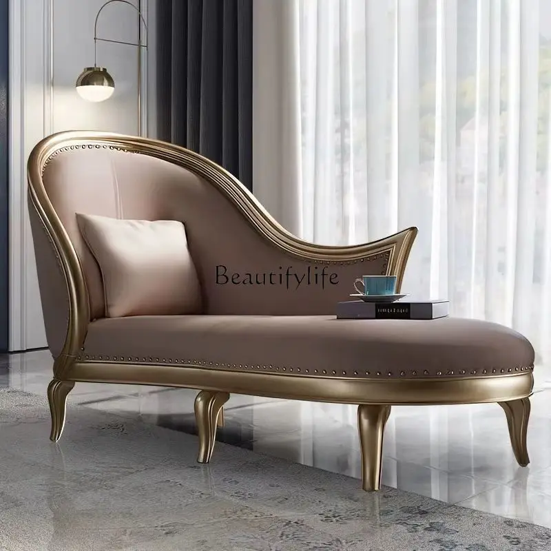 

American light luxury solid wood leather art concubine chair European living room bedroom single