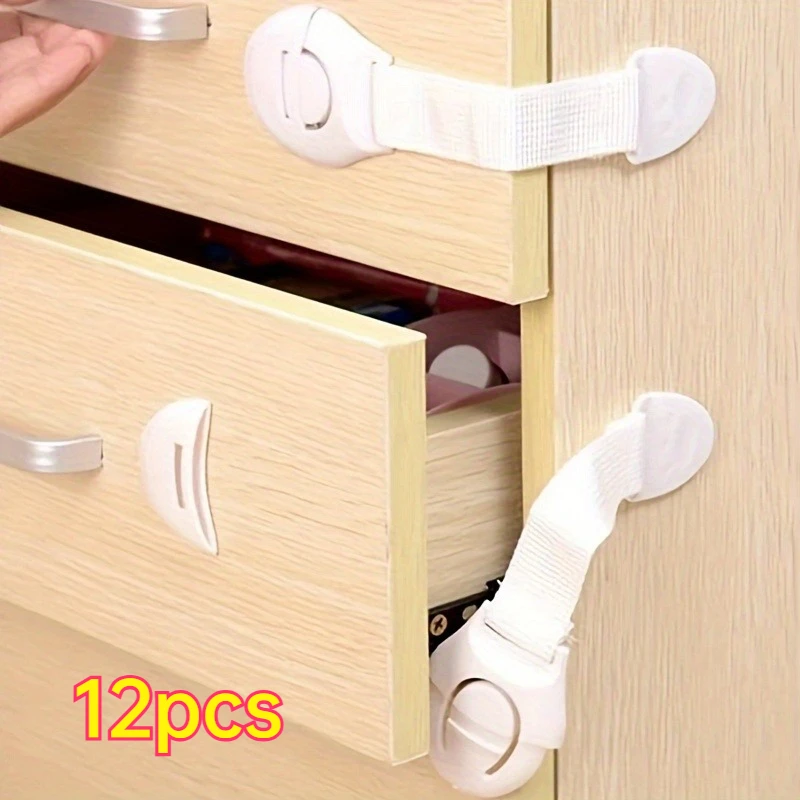 12 sets of safe, fast and easy-to-use drawer locks, suitable for various uses such as furniture, kitchen ovens, etc.