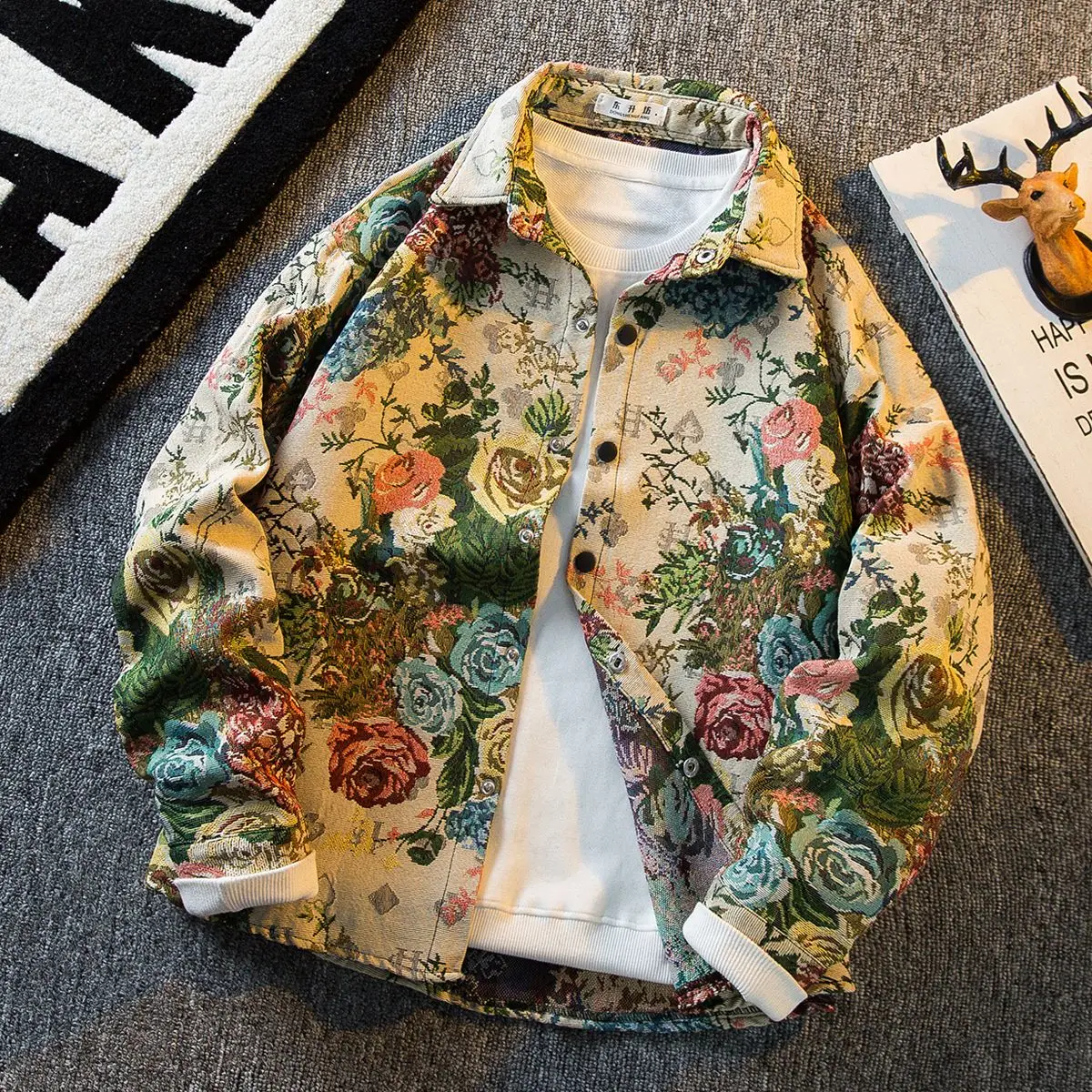 

Men's retro floral embroidery high-end shirt autumn niche trendy casual men's long sleeved shirt jacket men shirts clothing
