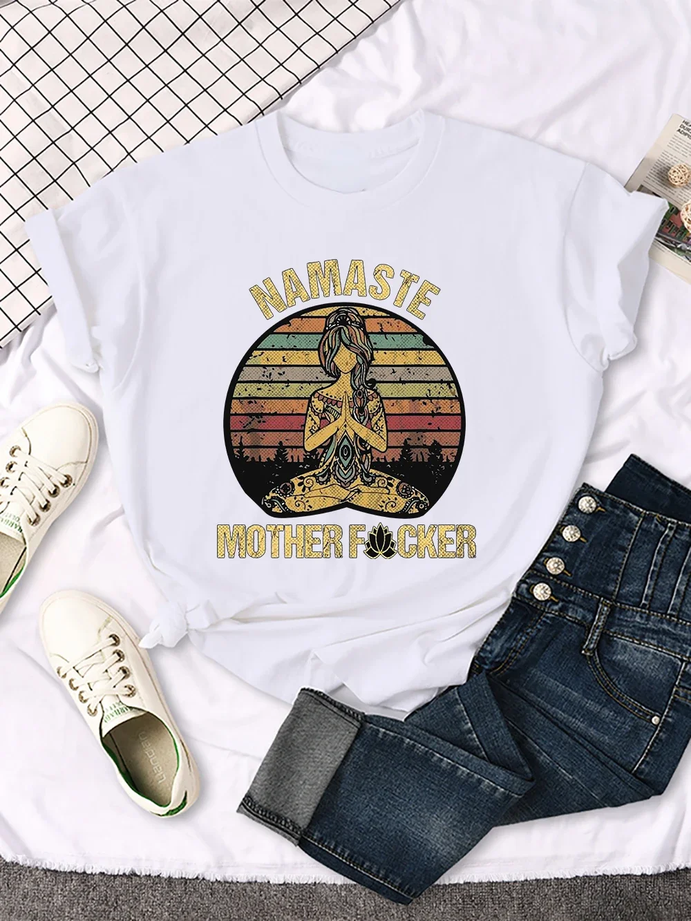 Vintage Namaste Mother Explicit Pattern Women T-Shirt O-Neck Creative Fashion Breathable Top Casual New Style Hot Sale Funny