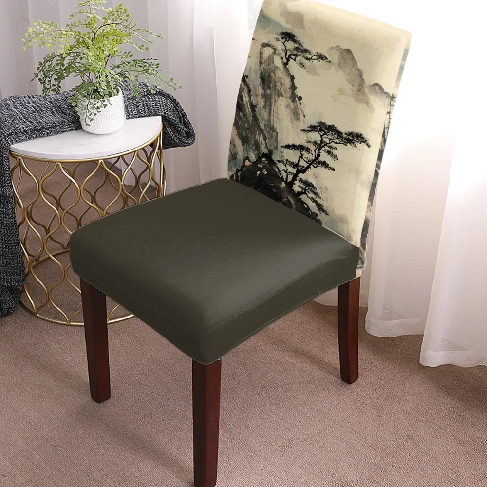 Landscape Ink Painting Chinese Style Chair Cover Set Kitchen Dining Stretch Spandex Seat Slipcover for Banquet Wedding Party