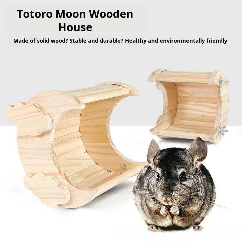 Wooden Chinchilla House Moon Shaped Chinchilla Habitat Hamster Habitat Rabbit Hut For Small Animals Hamsters Chinchillas Bunnies