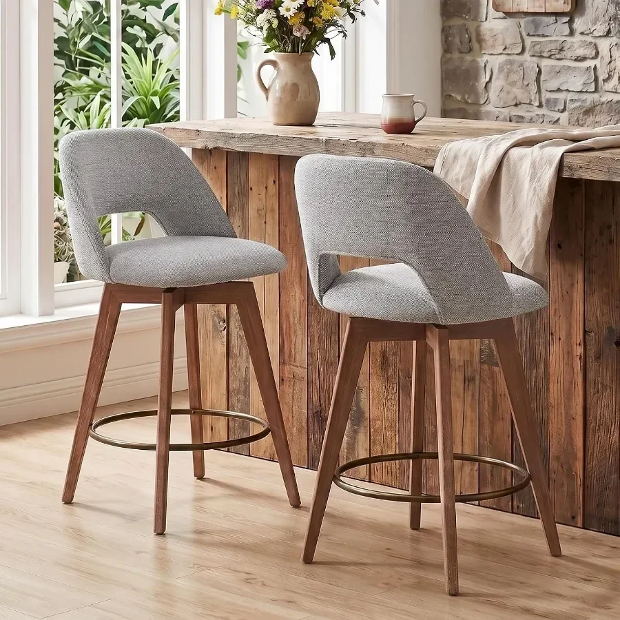 Swivel Bar Stools Set of 2, Wood Counter Height Chairs with Backs