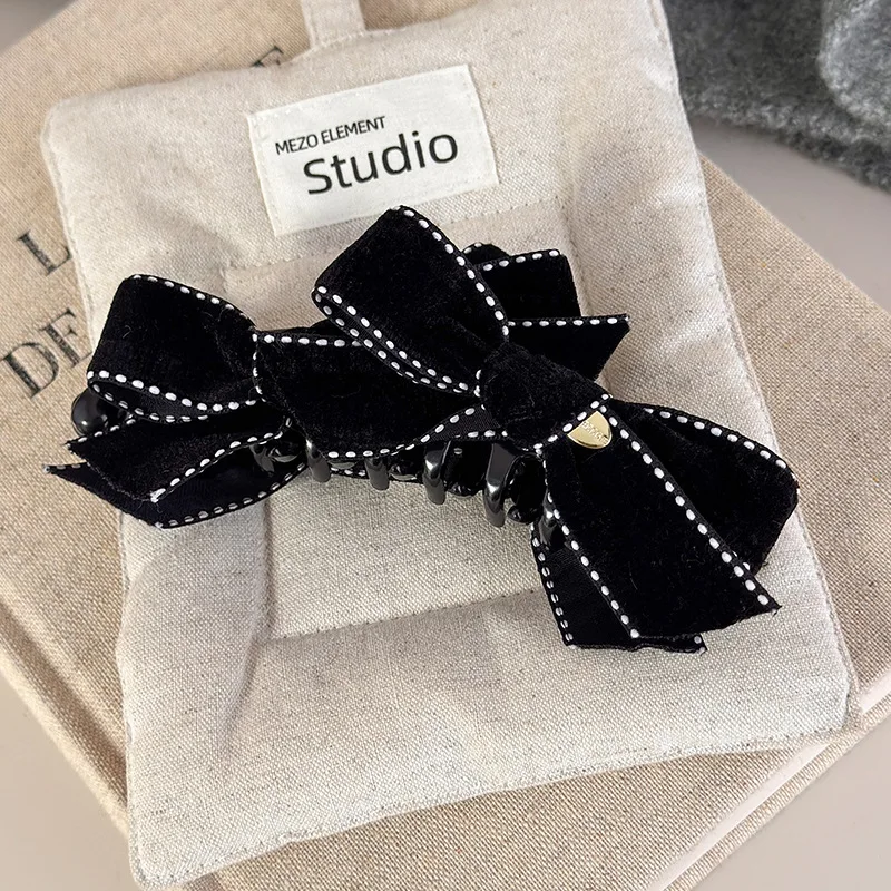 

1pc Velvet Bow Banana Clip Light Luxury Horizontal Hair Claw for Women Ponytail Bun Holder Effortless Elegant Viral Style Daily