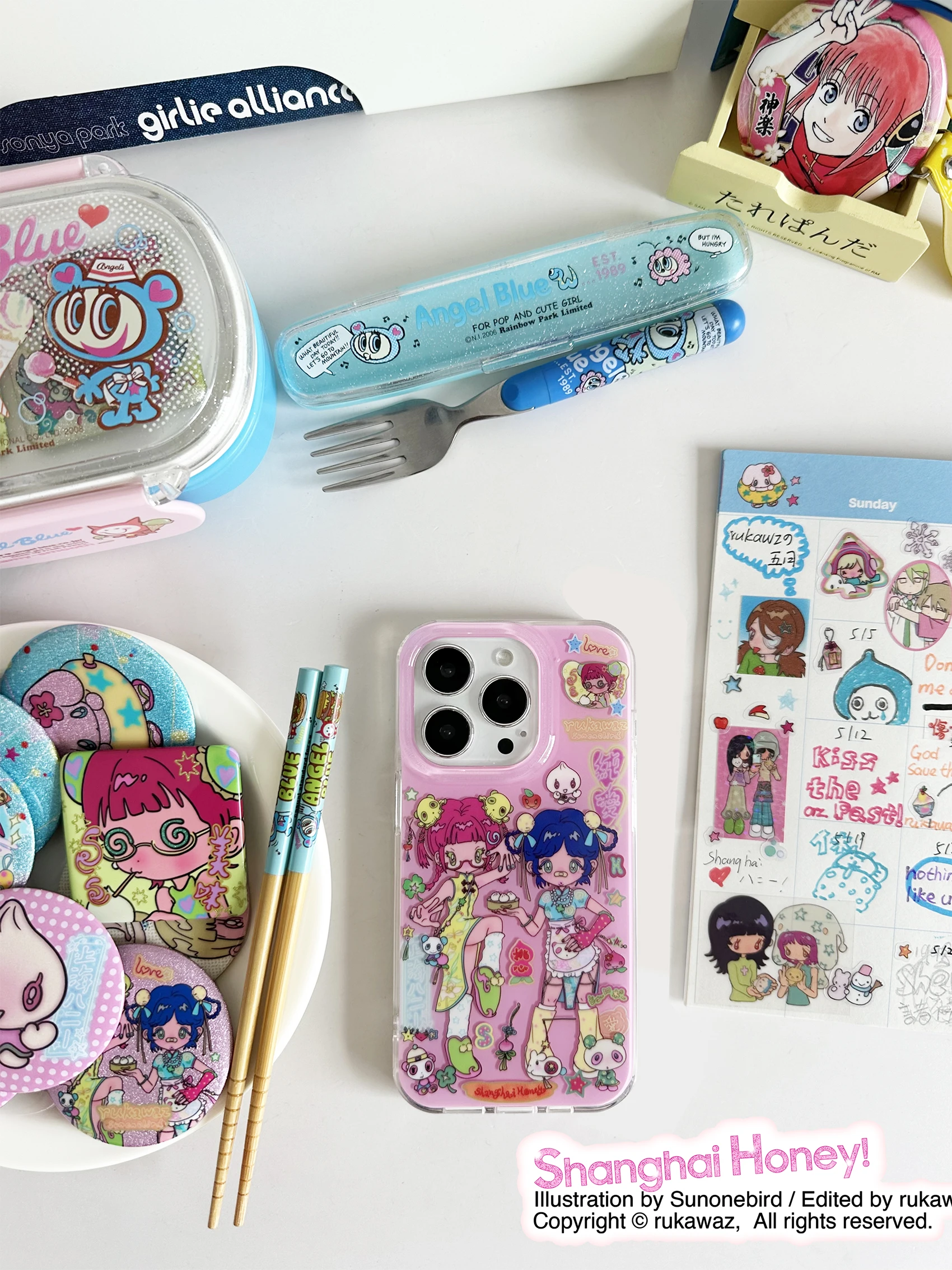 

RUKAWAZx Original Double Layer Cute Heart Chinese Girl Anime Sle iPhone 7/Pro Max/6/5 Large Hole IMD Phone Case