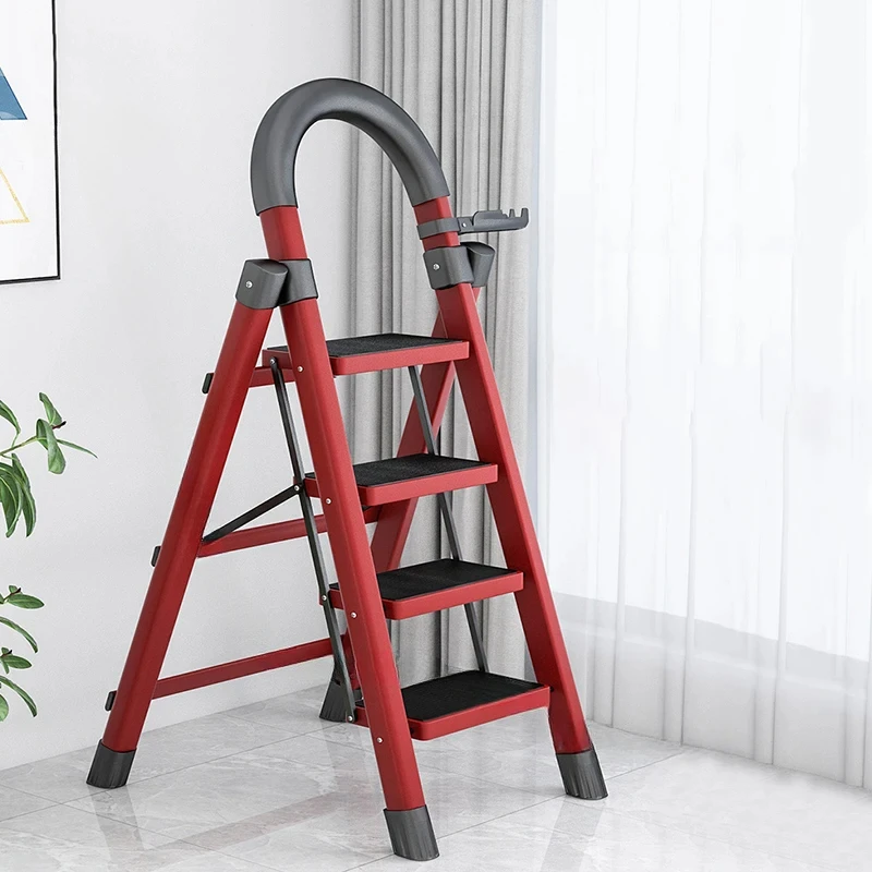 

Alloy Step Ladders Household Folding Multi-functional Four-step Herringbone Ladder Safe and Portable Thickened Indoor Stairs T