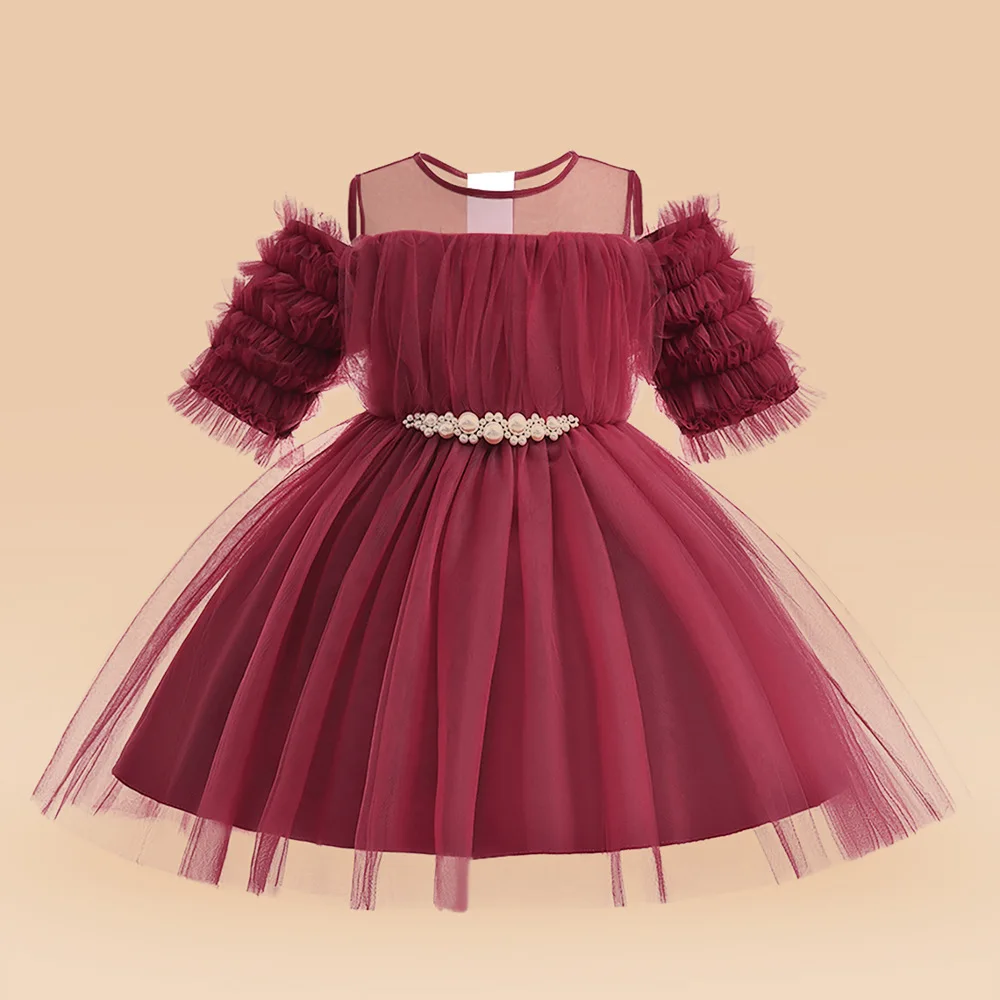 Elegant Flower Party Baby Girls Dress 5st Birthday Wedding Princess Dresses Bow Baptism Bridemaid Prom Kids Clothes