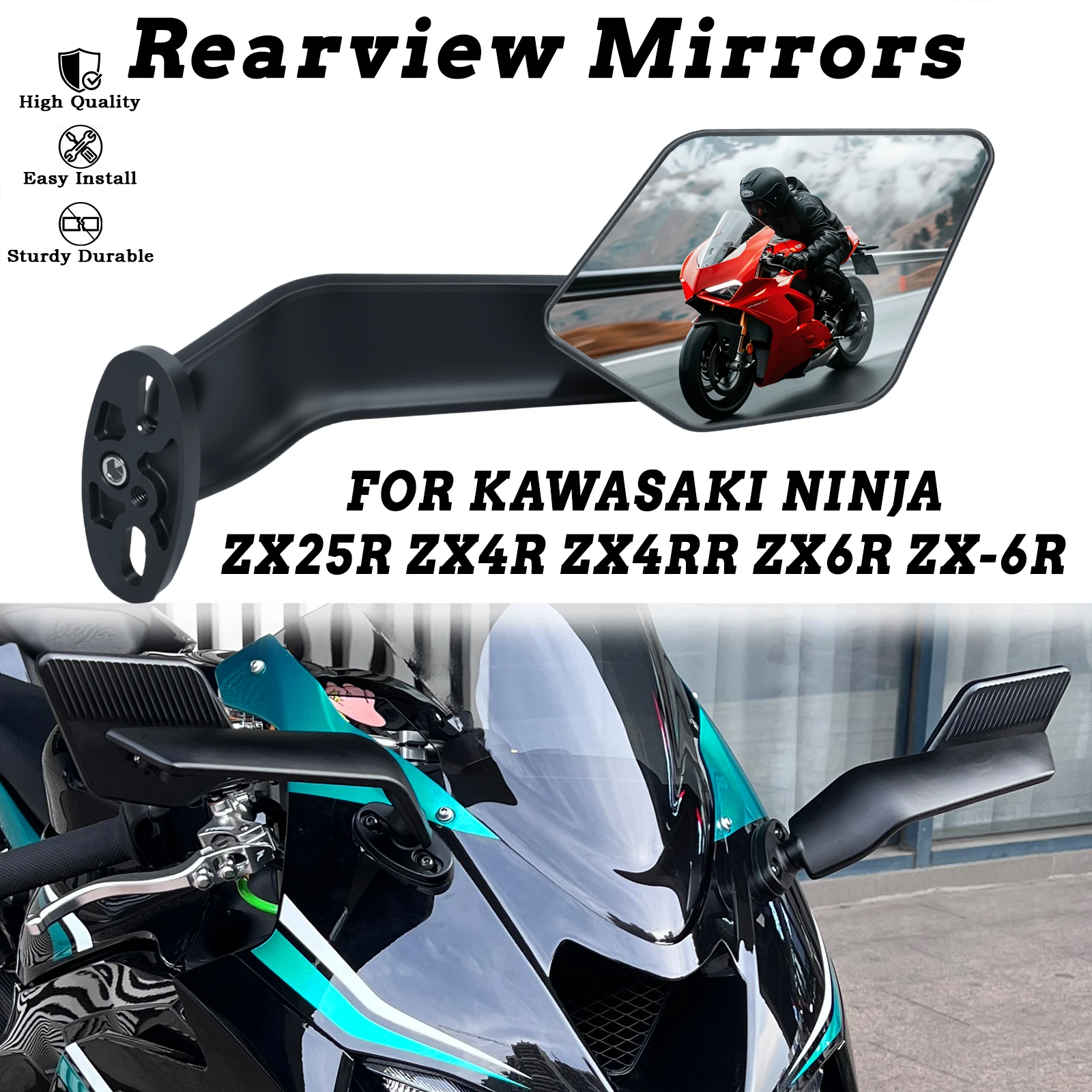 

For Kawasaki Ninja ZX25R ZX4R ZX4RR ZX6R ZX-6R Motorcycle Mirrors Adjustable Rotating Wind Wing Mirrors ZX-6R Side Wing Mirrors