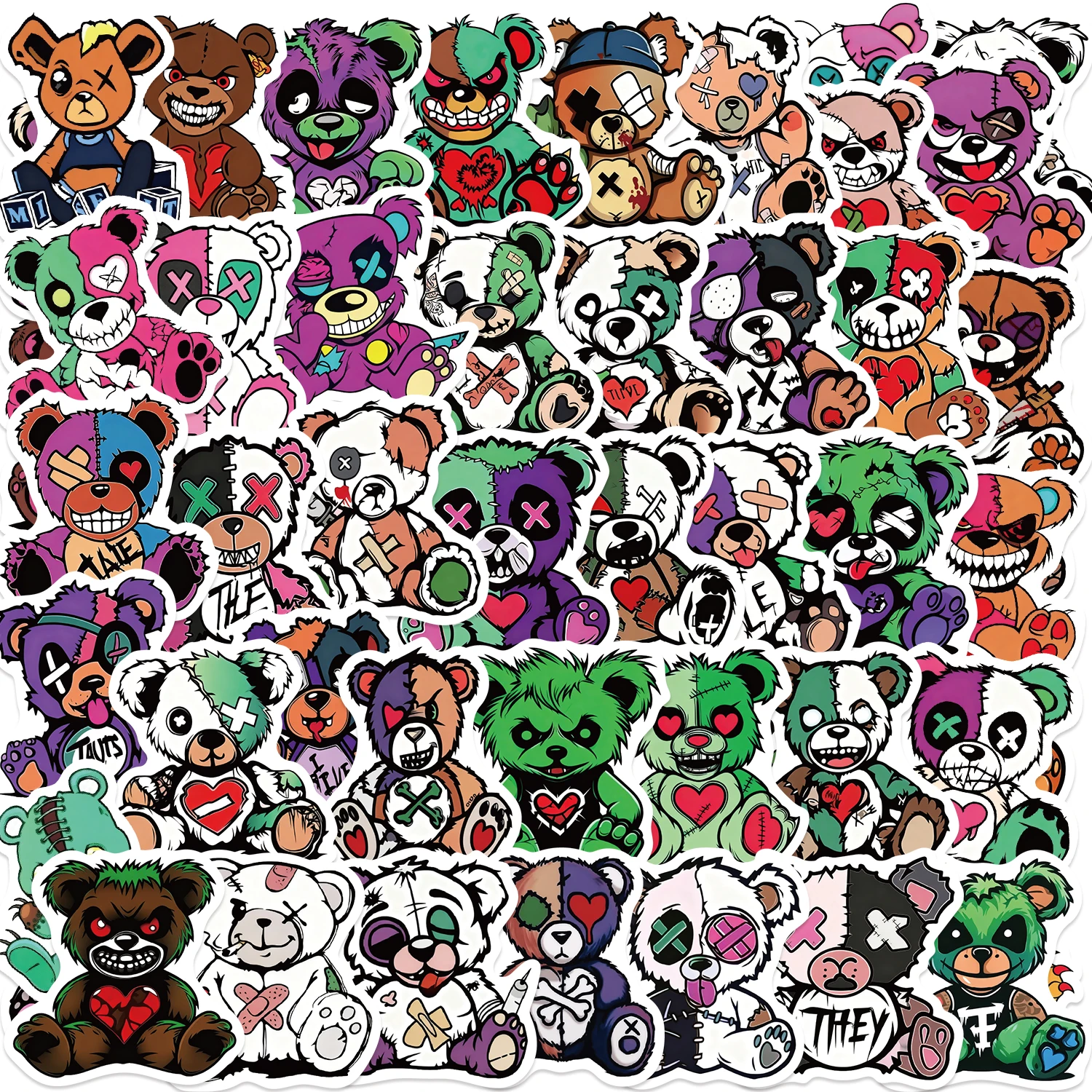 54PCS Scary Bear Stickers Vinyl Waterproof Stickers Suitable for Laptops, Water Bottles, Cell Phones, Scrapbooks, and Journals