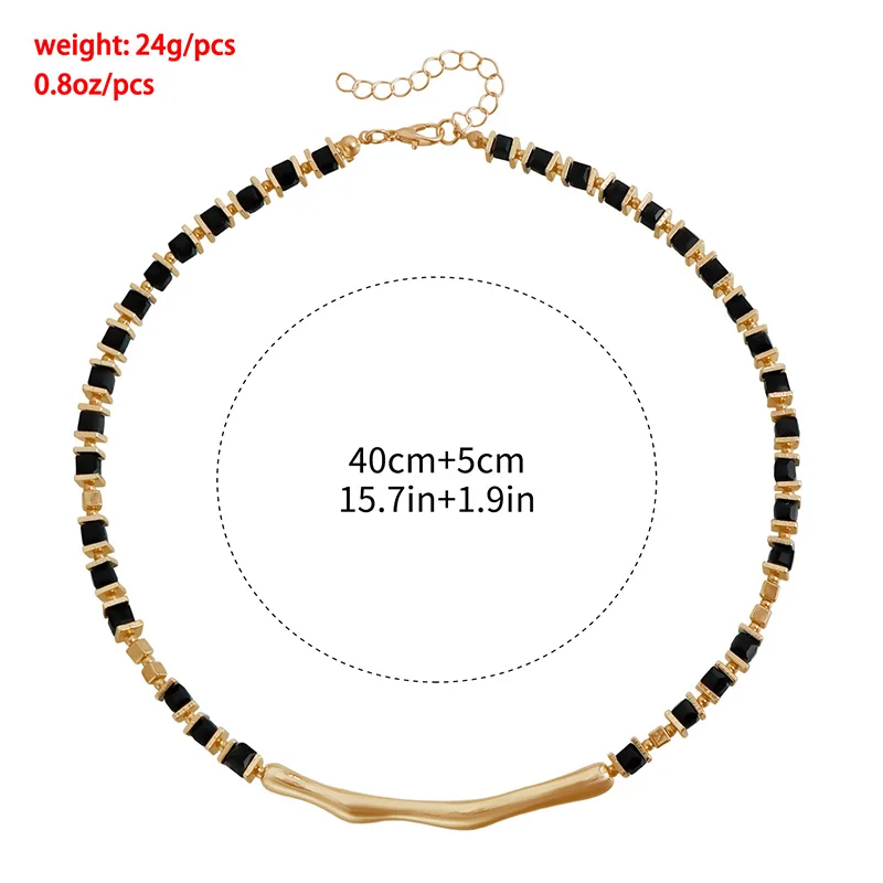 Minimalist Gold Plated Black Enamel Beaded Choker Necklace Irregular Curved Bar Pendant Neck Jewelry For Women Daily Wear Gift