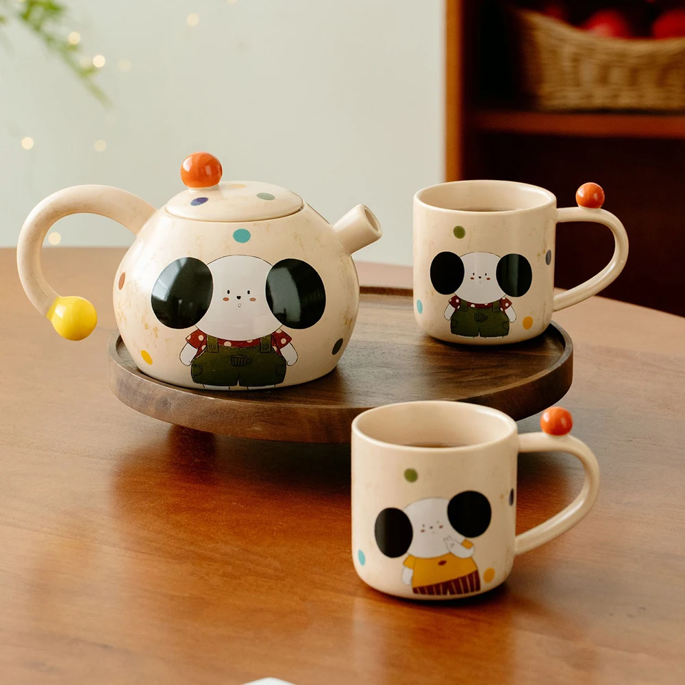 Retro Cartoon Tea Set with Storage Tray Big Ears Dog Cup and Pot Set Creative New Cute Dog Ceramic Mug Birthday Gift for Friends