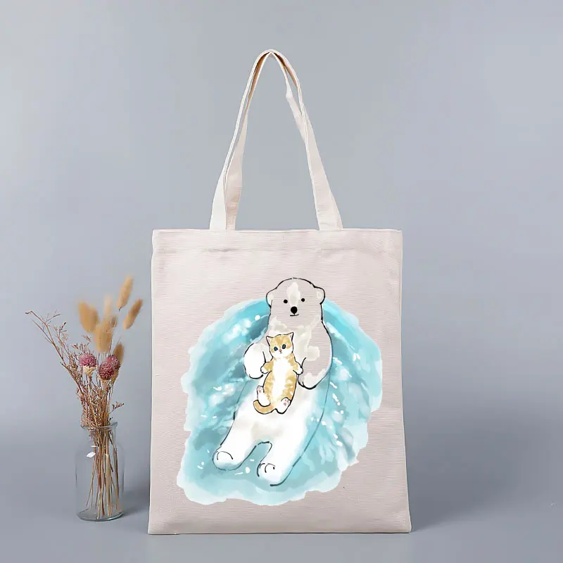 Japanese Cute Cat Print Custom Summer Large Beach Bag Shopper Handbag Girl Canva Shoulder Bag Tote Bag Luxury Designer Purse