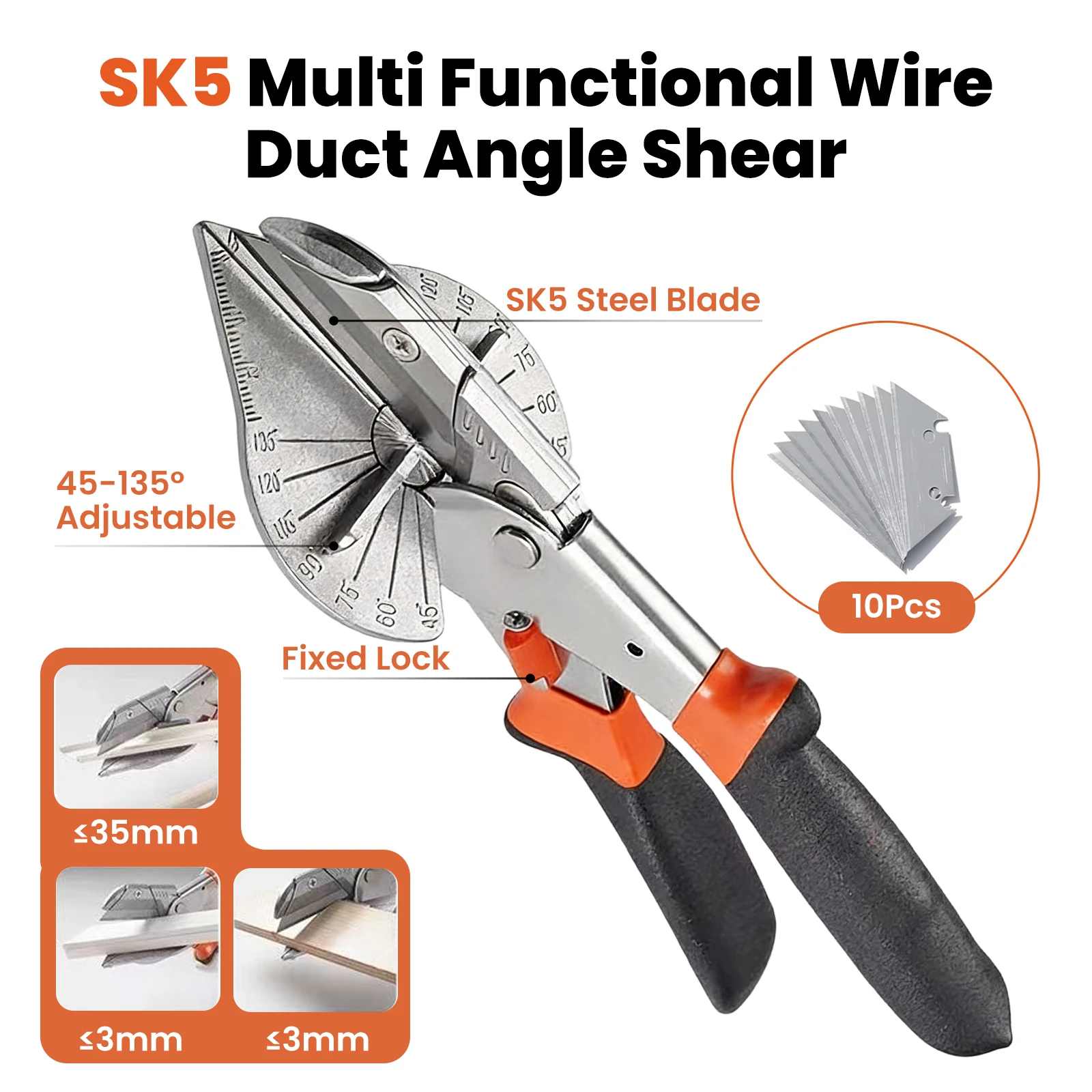 Angle Shear 45-135° Adjustable Multifunctional SK5 Steel Blade No Burr Cutter Model Making Plastic Sheet Board 10 Spare Blades