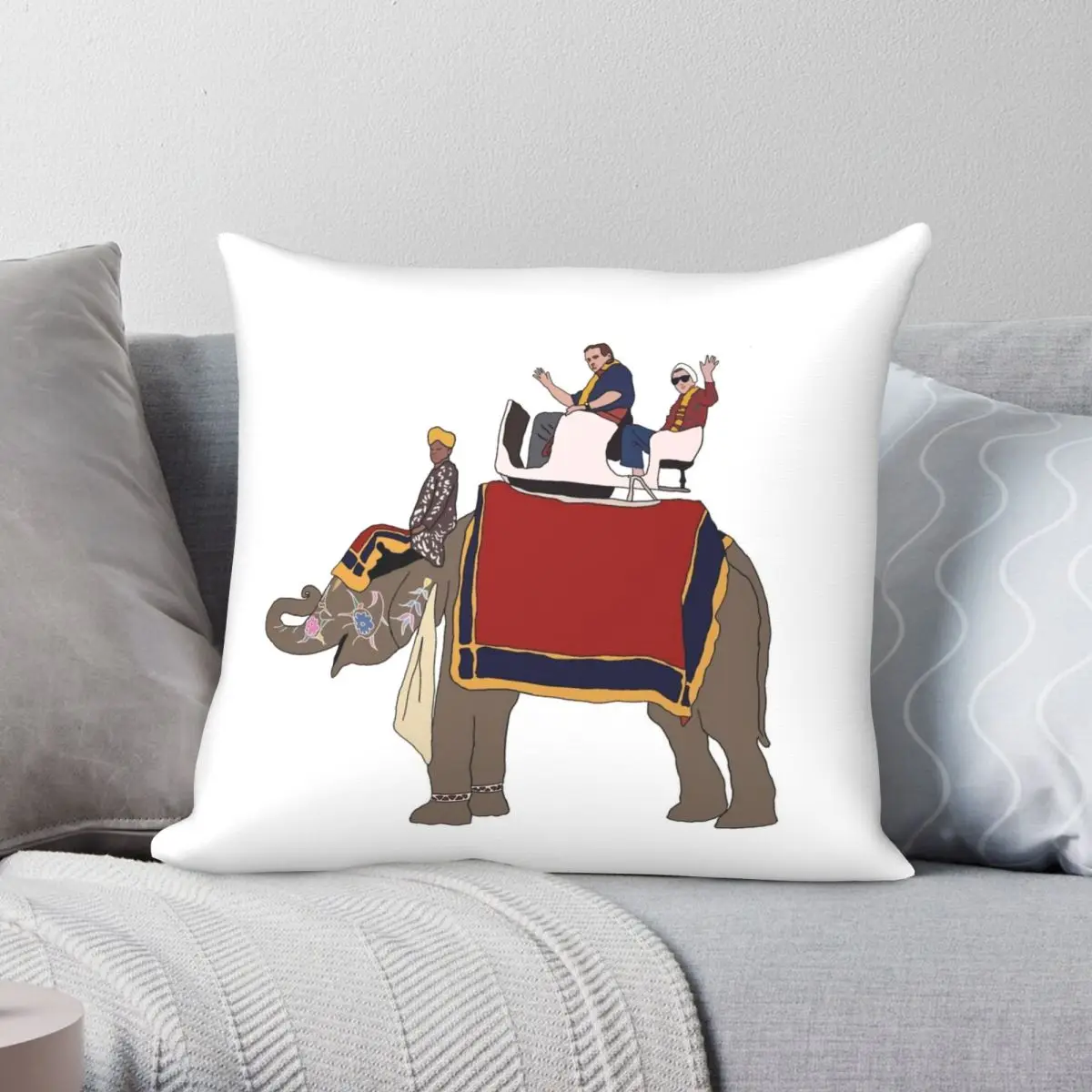 

Elephant Rider Pillowcase Polyester Linen Velvet Pattern Zip Decor Car Cushion Cover Wholesale