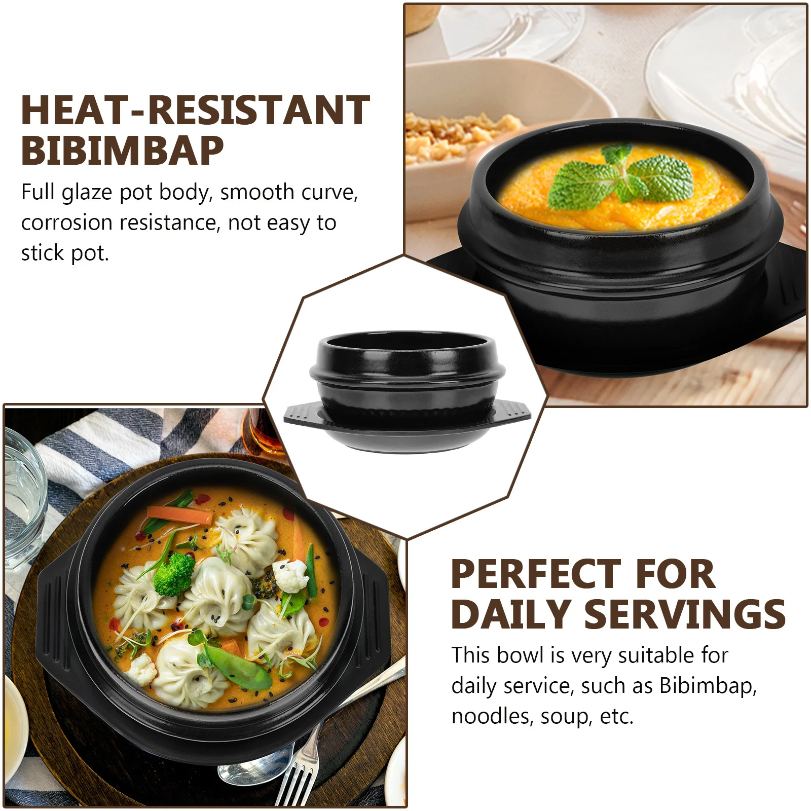

1Set Ceramic Bibimbap Stone Pot Casserole Heat Resistant Cooking Pot for Home Soup Stew Korean Food Ceramic Casserole