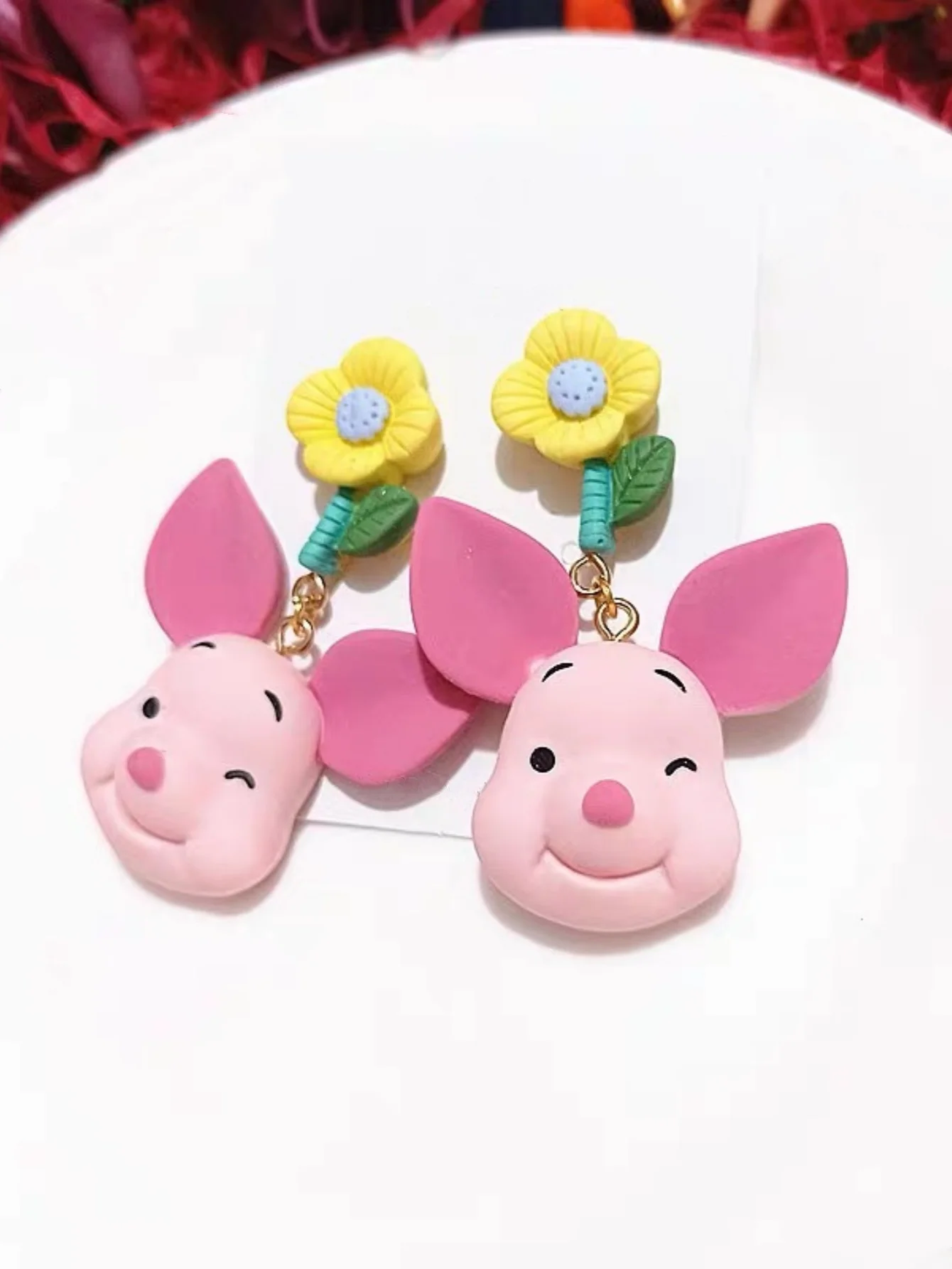 A Pair of Cute Cartoon Funny Flower Pig Earrings