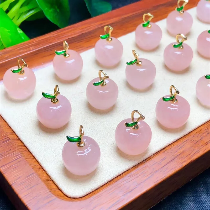 

10pcs Natural Rose Quartz Apple Pendant Healing Crystal Fruit Statue Carving Figurine Office Mini DecorGift 12mm