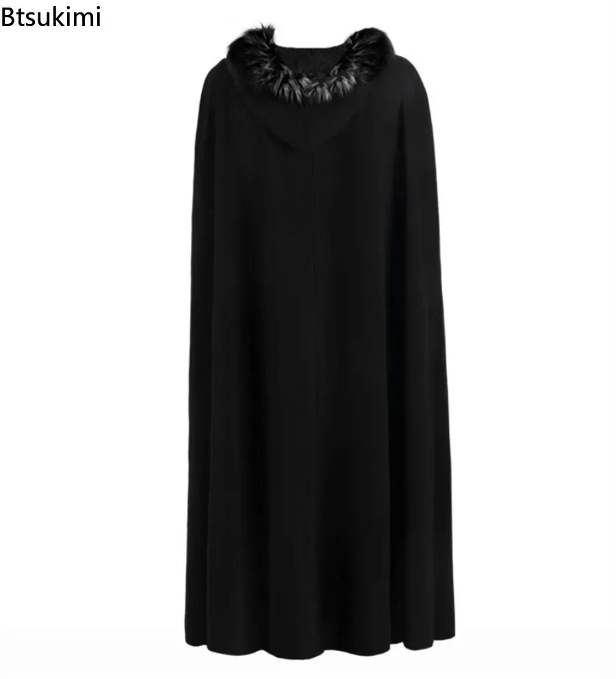 جديد 2025 للهالوين للكبار في القرون الوسطى Steampunk القراصنة عباءة تأثيري الفراء مقنعين طويل القوطية الرجعية بلون سترة للنساء الرجال