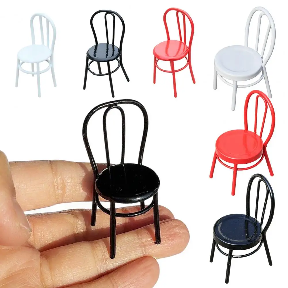 Miniature Chair Doll Mansion Furniture Miniature Metal Round Chair Realistic Tiny Collectible Furniture Dollhouse for Mansion