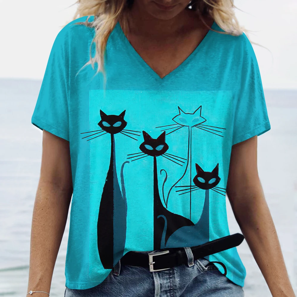 Maglietta estiva da donna Cat Print Casual manica corta magliette 3d Fashion Streetwear girocollo Pullover abbigliamento femminile oversize