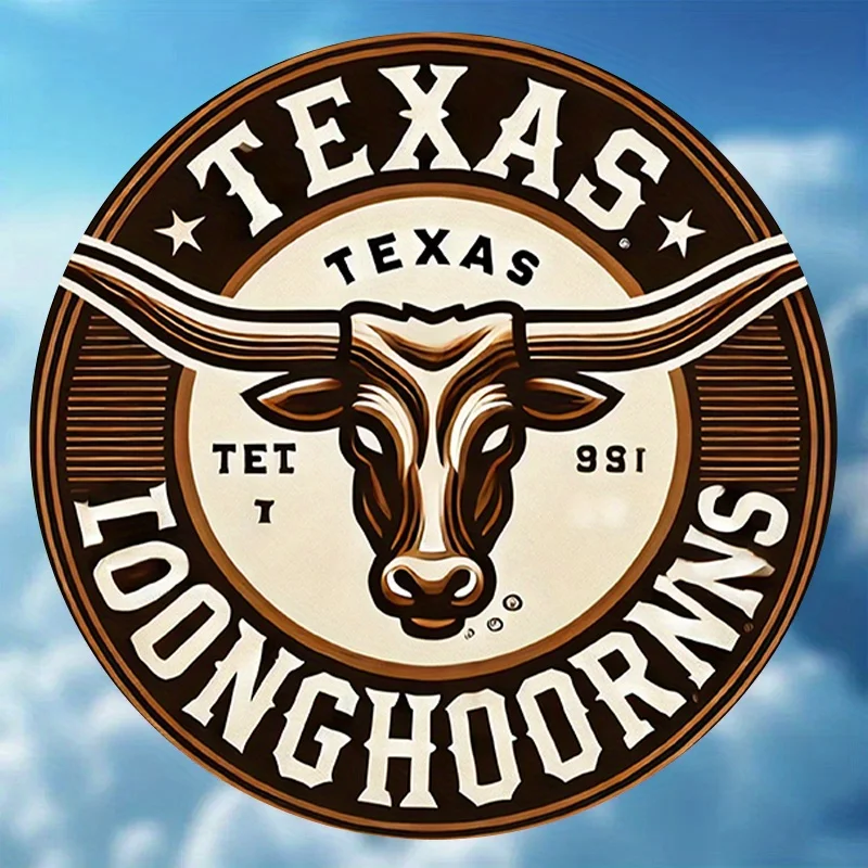 Vintage Texas Longhorn 8" Letrero de pared de metal redondo - Decoración rústica de estilo occidental con diseño de cabeza de toro, perfecto para el hogar, bares, cafetería