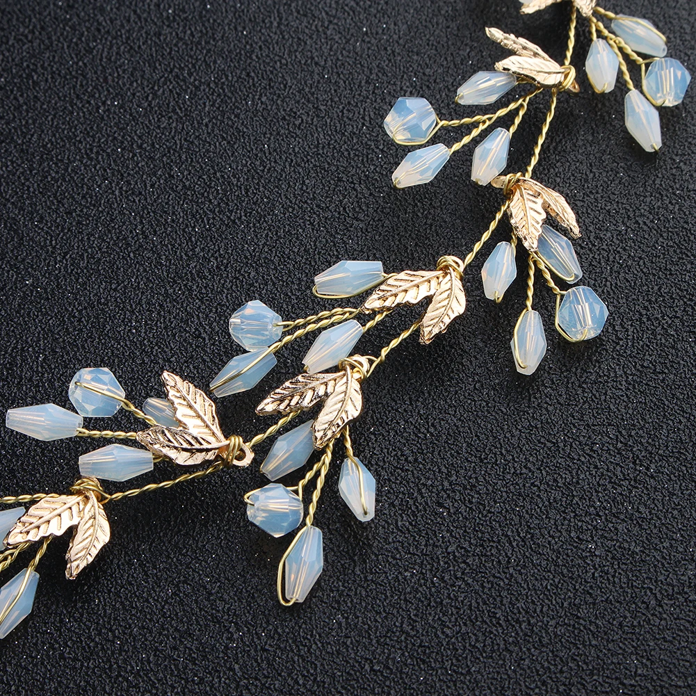 Women Leaf Bride Hair Vine Pearl Wedding Flower Headband Crystal Beads Bridesmaid Headdress Bridal Headpiece Hair Jewelry image 4