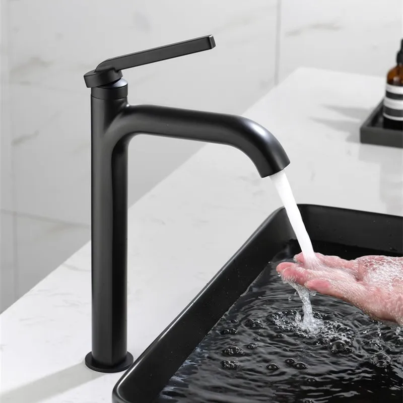 

Tuqiu New Basin Faucet Black Chrome Basin Faucet Cold And Hot Brass Mixer Sink Tap Single Lever Deck Mounted Water Tap