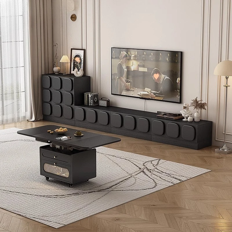 

French retro black TV cabinet coffee table combination living room medieval 40cm wide home floor TV